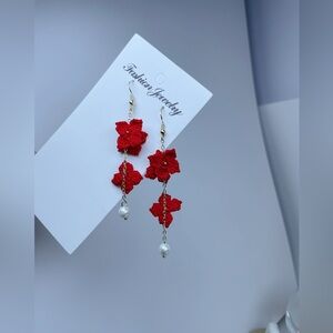 handmade micro crocheted flower dangle earrings